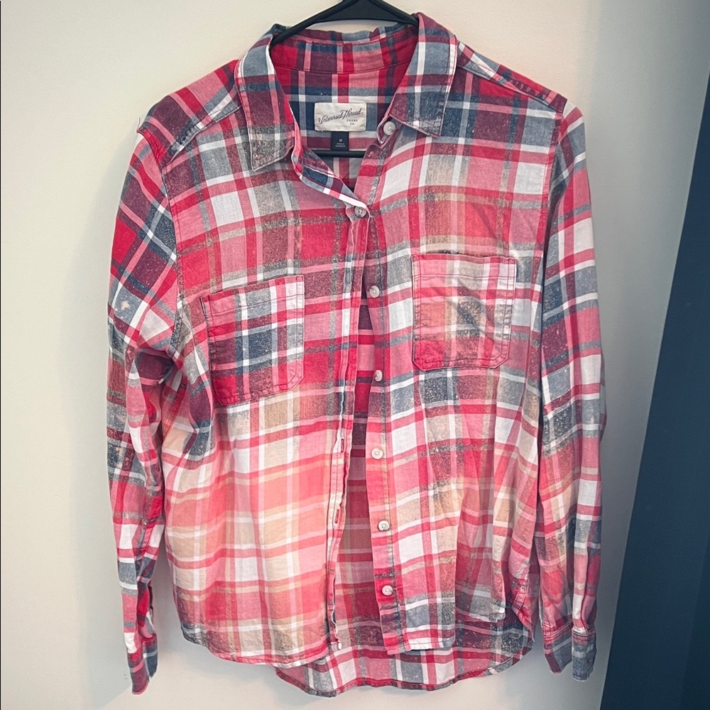 Red and White Plaid Button-Up Shirt